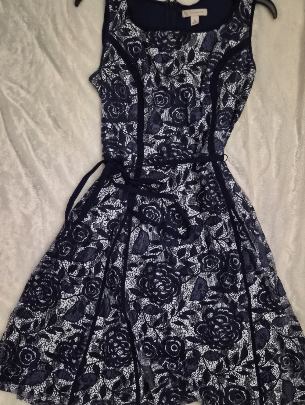 CB Established 1962 Navy White Lace Fit & Flare Dress Size 12 Wedding Guest - Picture 2 of 13